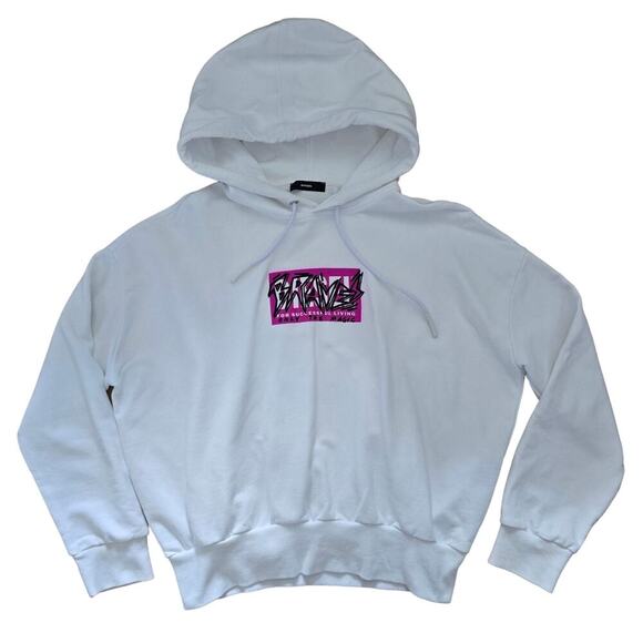 Diesel Women's Embroidered Logo Hoodie Sweatshirt White Size S Oversized Y2K - Picture 2 of 9